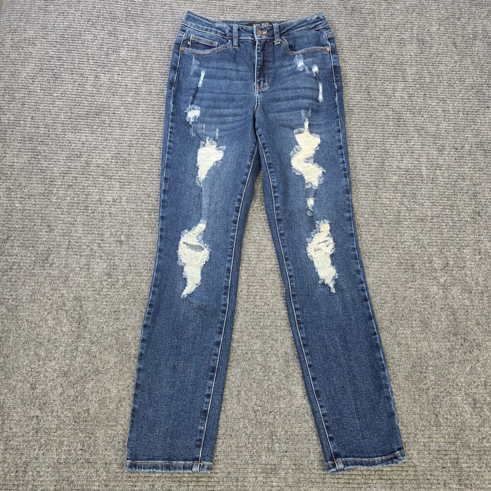 Judy Blue Jeans Womens 3/26 Blue Boyfriend Fit Distressed Stretch Denim